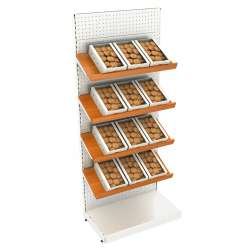 Металлические стеллажи с наклонными полками для продажи печенья и выпечки в "экранах" серии NUT