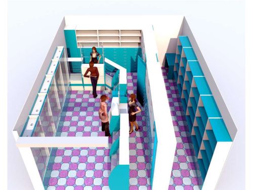 Проект аптеки с прилавками и стеллажами в цвете ГОЛУБАЯ МАРМАРА