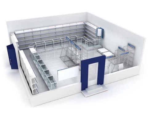 Стеллажи, прилавки и стенды для магазина по продаже автозапчастей. Г. Мытищи, Станционная ул., д. 5
