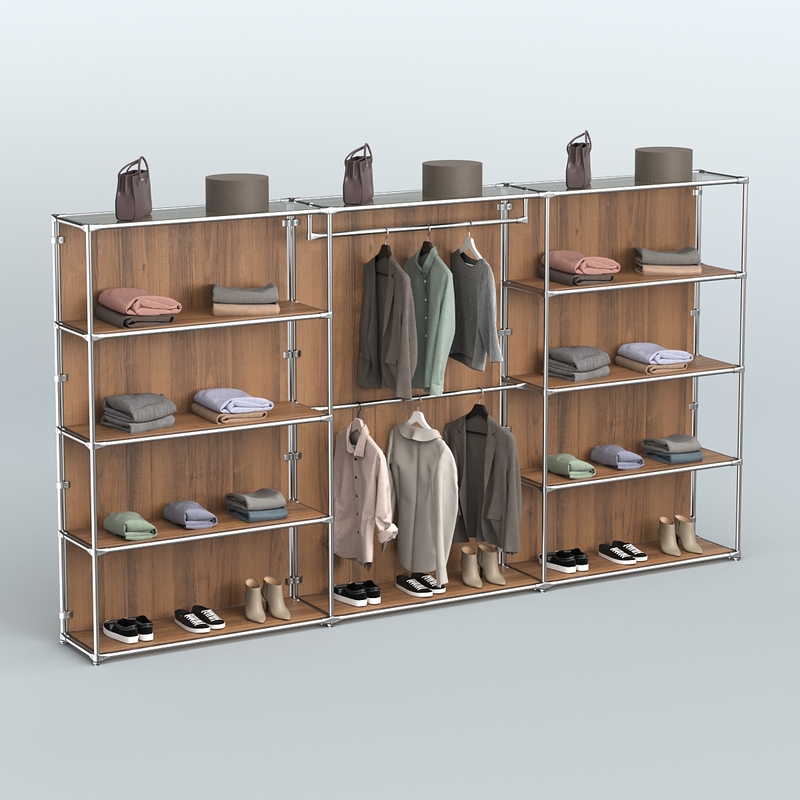 Торговая система ХРОМ (задняя стенка - ДСП) 3600 мм с полками ДСП и поручнями