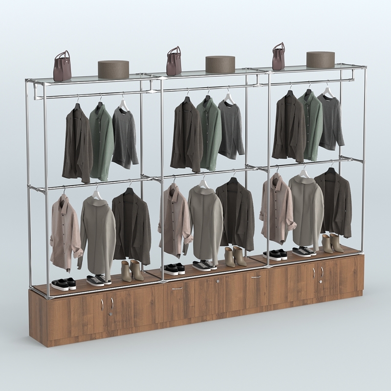 Торговая система ХРОМ с поручнями для магазина одежды