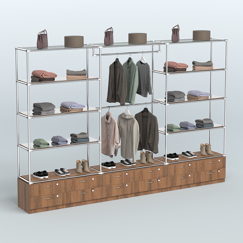 Торговая система ХРОМ без ДСП 3600 мм с тумбами, зеркальными полками и поручнями