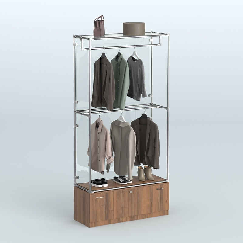 Торговая система ХРОМ (задняя стенка - стекло) 1200 мм с тумбами и поручнями