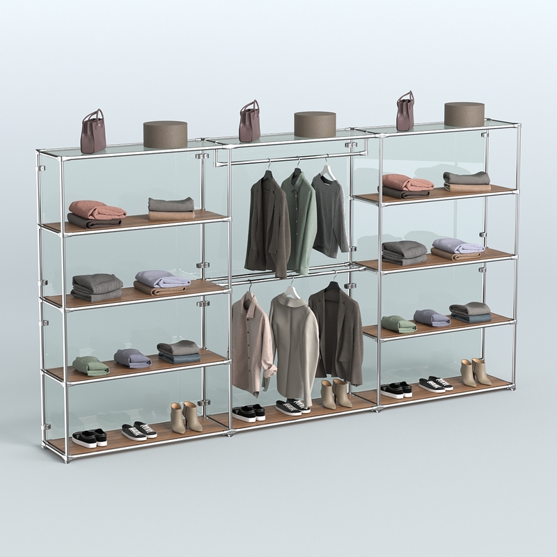 Торговая система ХРОМ (задняя стенка - стекло) 3600 мм с полками ДСП и поручнями