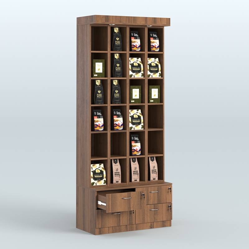 Витрины с ячейками для чая и кофе