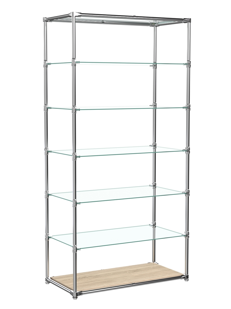 Пристенные торговые стеллажи серии ЛАЙТ со стеклянными полками