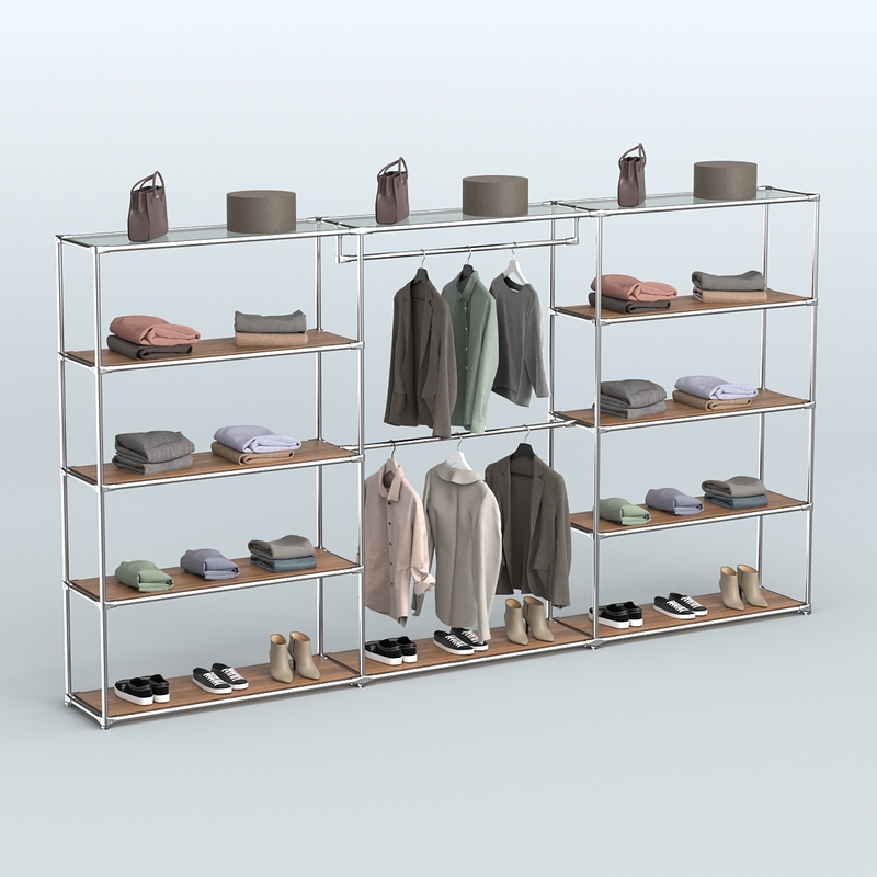 Торговая система ХРОМ без ДСП 3600 мм с полками ДСП и поручнями