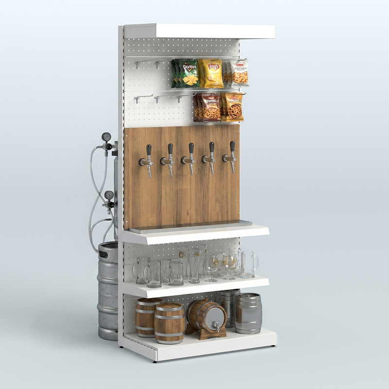 Специализированные металлические стеллажи под врезные краны для магазина разливного пива и рыбы серии BEER&FISH