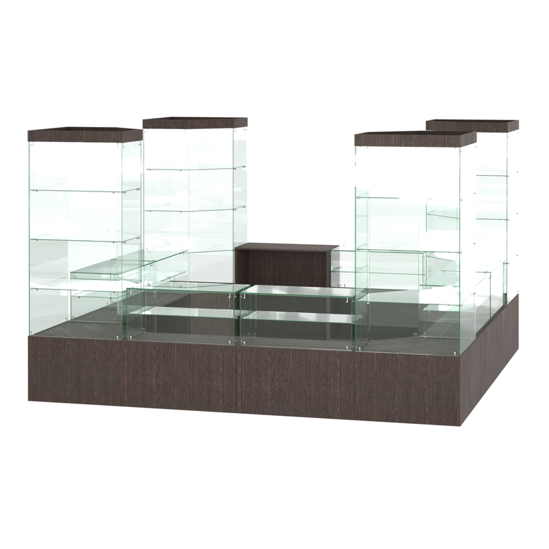 Торговые стеклянные островки из алюминиевого профиля