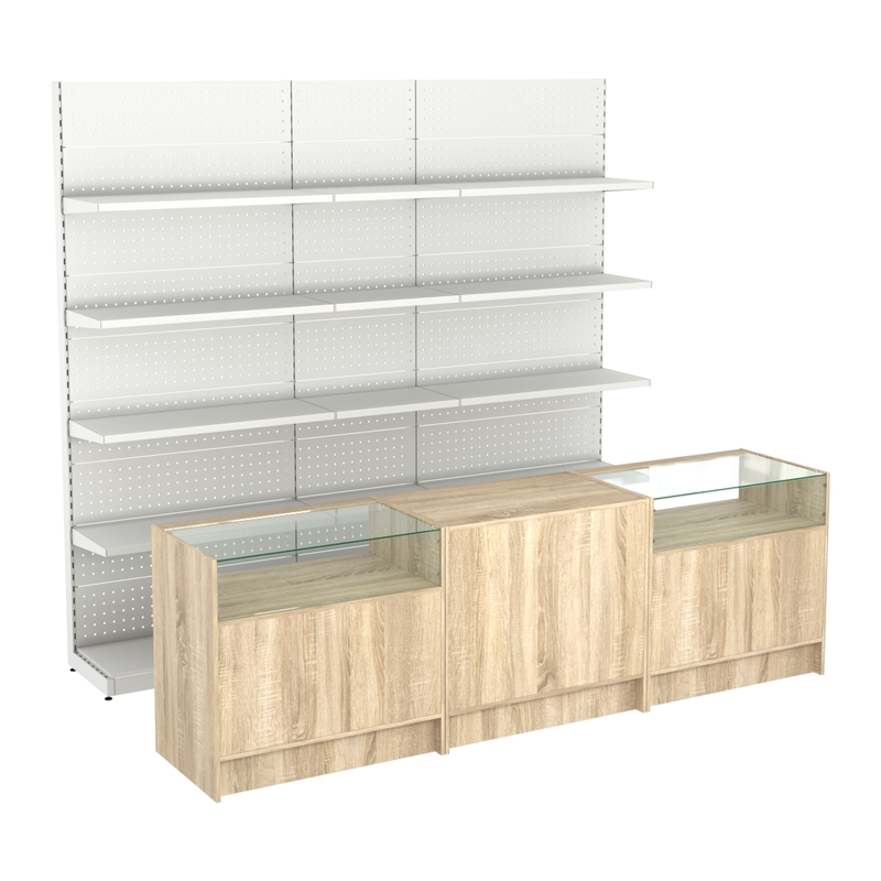 Комплекты металлических стеллажей и прилавков