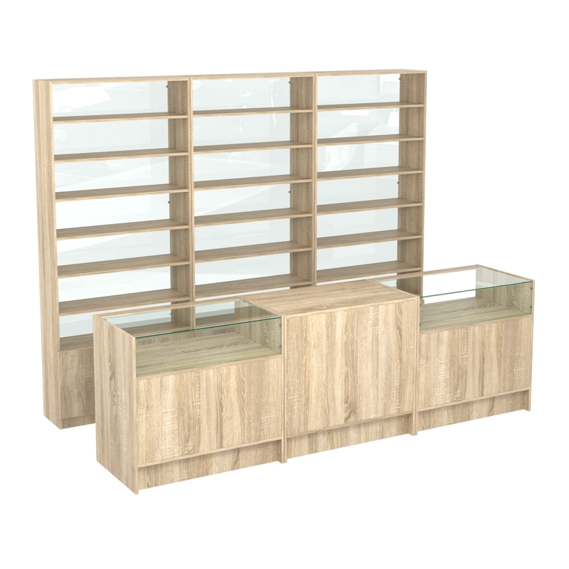 Комплекты стеллажей с прямыми полками ДСП и прилавков