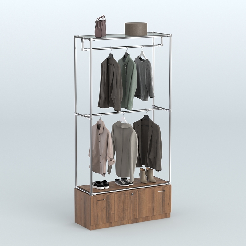 Торговая система ХРОМ без ДСП 1200 мм с тумбами и поручнями