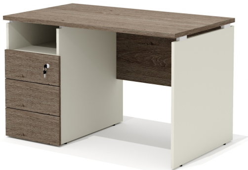 Стол рабочий прямой с тумбой (левый) Некста, цвет дуб + беж