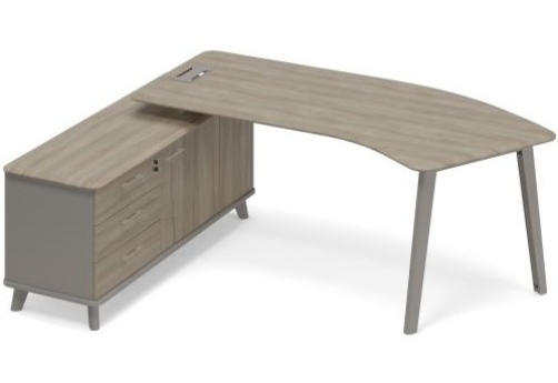 Стoл руководителя эргономичный левый (тип 5) с тумбой опорной Види Металл, цвет мокко + вяз