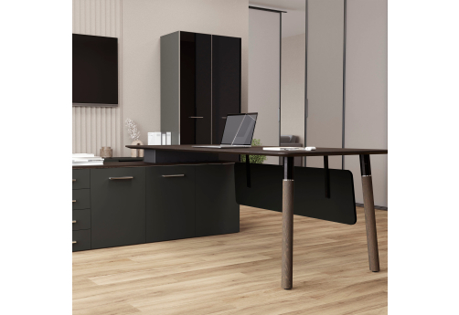 Стол руководителя левый Милтон, цвет темный дуб + базальт