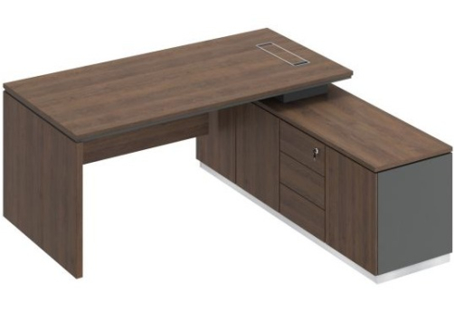Стол руководителя (опора ДСП) на опорной тумбе Римини Т, цвет дуб темный + антрацит + дуб темный