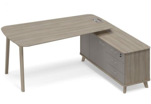 Стол руководителя на опорной тумбе правый (тип 3) Види Вуд, цвет вяз + мокко