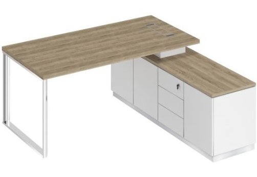 Стол руководителя на опорной тумбе (левый/правый) Римини, цвет дуб светлый + белый + белый