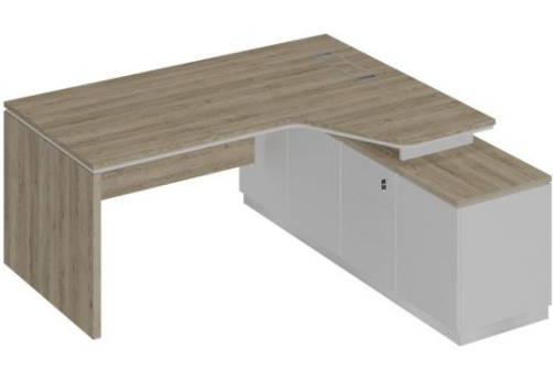 Стол на опорной тумбе правый эргономичный Римини Т, цвет дуб светлый + белый + белый