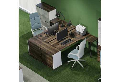 Составной стол на 2 рабочих места с приставным шкафом-купе Динен, цвет дуб мали-белый