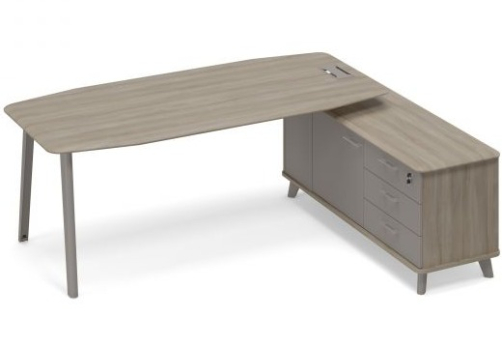 Стол руководителя с опорной тумбой правый (тип 2) Види Металл, цвет вяз + мокко