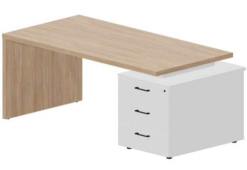 Стол на опорной тумбе (правый) Эльберт, цвет светлый дуб + белый