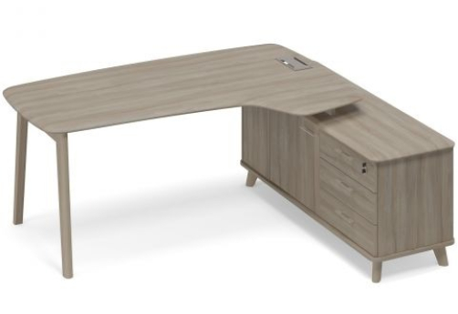 Cтол руководителя эргономичный на опорной тумбе правый (тип 4) Види Вуд, цвет вяз