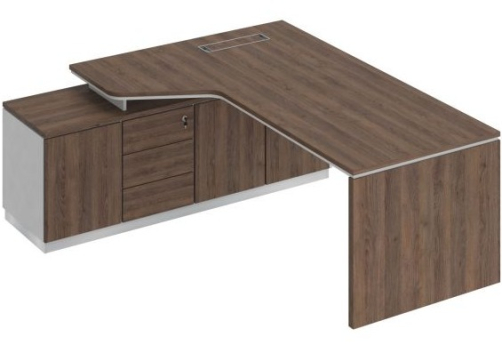 Стол на опорной тумбе эргономичный левый Римини Т, цвет дуб темный + белый + дуб темный