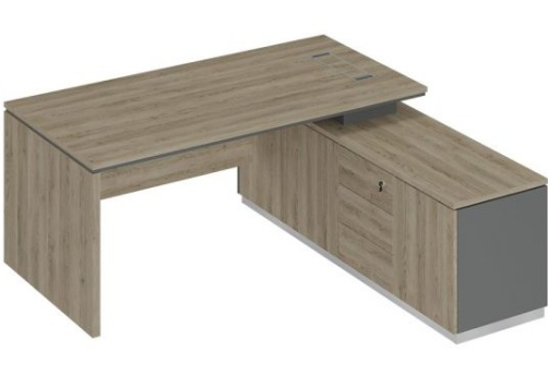 Стол руководителя (опора ДСП) на опорной тумбе Римини Т, цвет дуб светлый + антрацит + дуб светлый