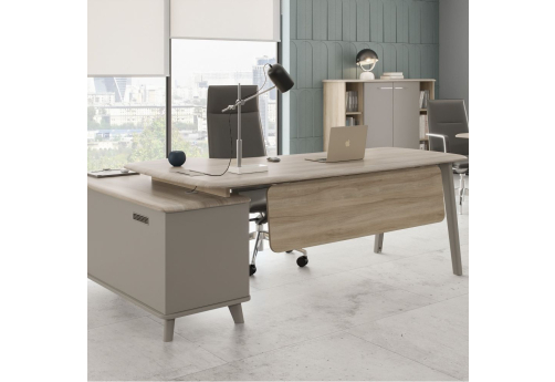 Стoл руководителя правый (тип 4) эргономичный с тумбой Види Металл, цвет мокко + вяз