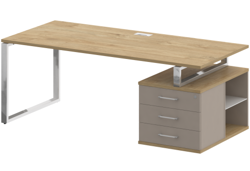 Стол руководителя с опорной тумбой правый, цвет тиквуд светлый + мокко