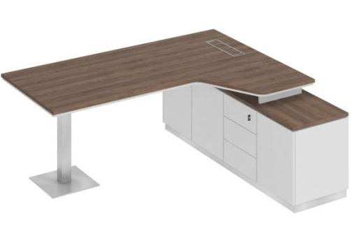 Стол эргономичный на опорной тумбе правый Римини Т, цвет дуб темный + белый + белый