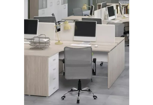 Стол эргономичный левый с тумбой, цвет денвер светлый