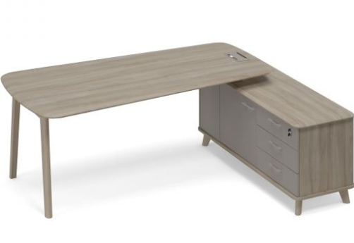 Стол руководителя на опорной тумбе правый (тип 3) Види Вуд, цвет вяз + мокко