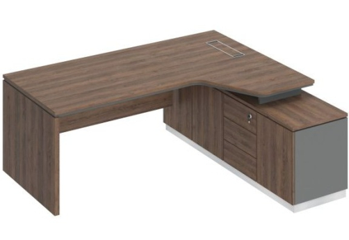 Стол на опорной тумбе правый эргономичный Римини Т, цвет дуб темный + антрацит + дуб темный