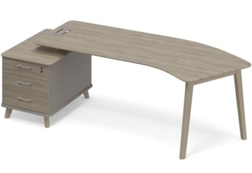 Стол руководителя эргономичный на малой опорной тумбе левый (тип 5) Види Вуд, цвет мокко + вяз