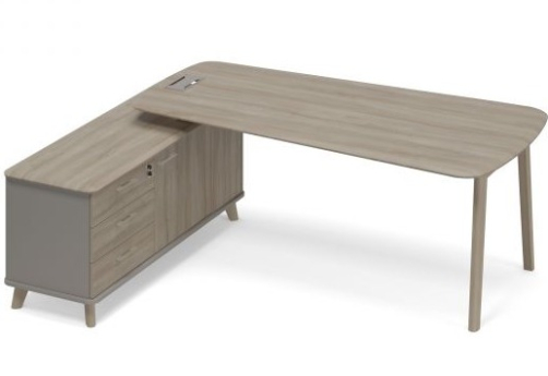 Стол руководителя на опорной тумбе левый (тип 3) Види Вуд, цвет мокко + вяз