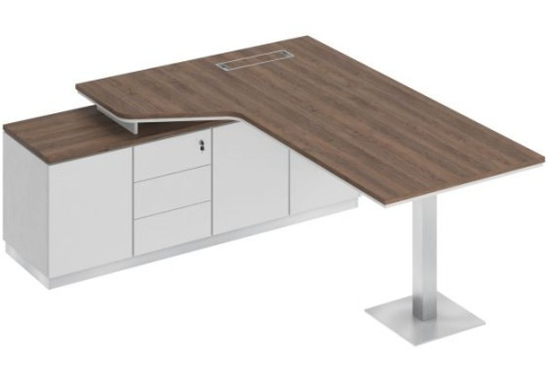 Стол эргономичный на опорной тумбе левый Римини Т, цвет дуб темный + белый + белый