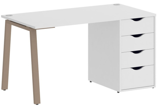 Стол письменный с тумбой 4 ящика, цвет белый + мокко