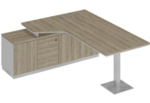 Стол эргономичный на опорной тумбе левый Римини Т, цвет дуб светлый + белый + дуб светлый