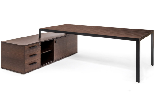 Стол письменный на опорной тумбе, цвет эвкалипт темный + черный