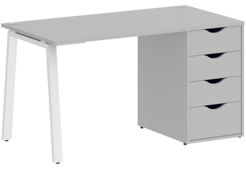 Стол письменный с тумбой 4 ящика, цвет серый + белый