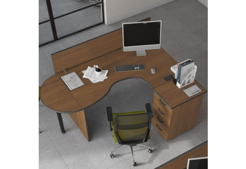 Стол эргономичный с приставкой, тумбой и экраном Линси, цвет орех