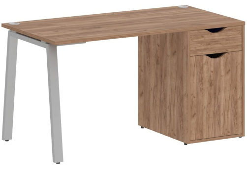 Стол письменный с тумбой, цвет дуб табак + серый