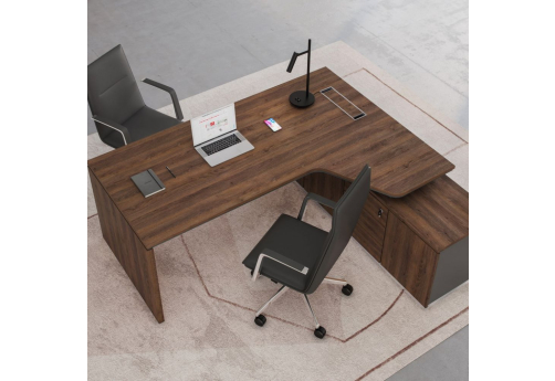 Стол на опорной тумбе правый эргономичный Римини Т, цвет дуб темный + антрацит + дуб темный