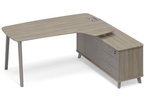 Стoл руководителя правый (тип 4) эргономичный с тумбой Види Металл, цвет вяз + мокко