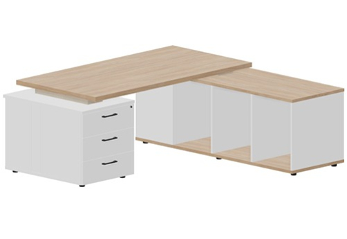 Стол на двух опорных тумбах (правый) Эльберт, цвет светлый дуб + белый