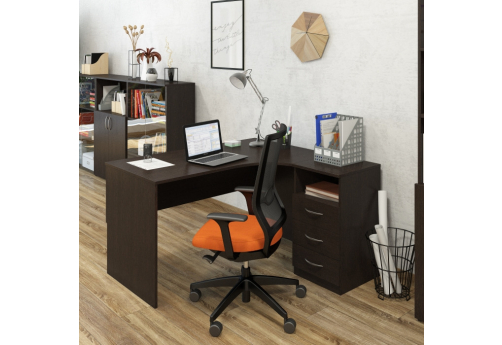 Стол криволинейный (правый) с приставной тумбой МЛ Эко Венге, венге