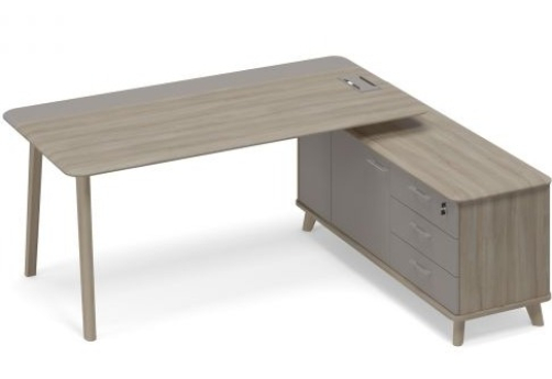 Стол руководителя на опорной тумбе правый (тип 1) Види Вуд, цвет вяз + мокко