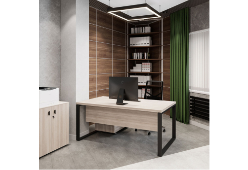 Стол руководителя с передней панелью Фортис, цвет дуб светлый